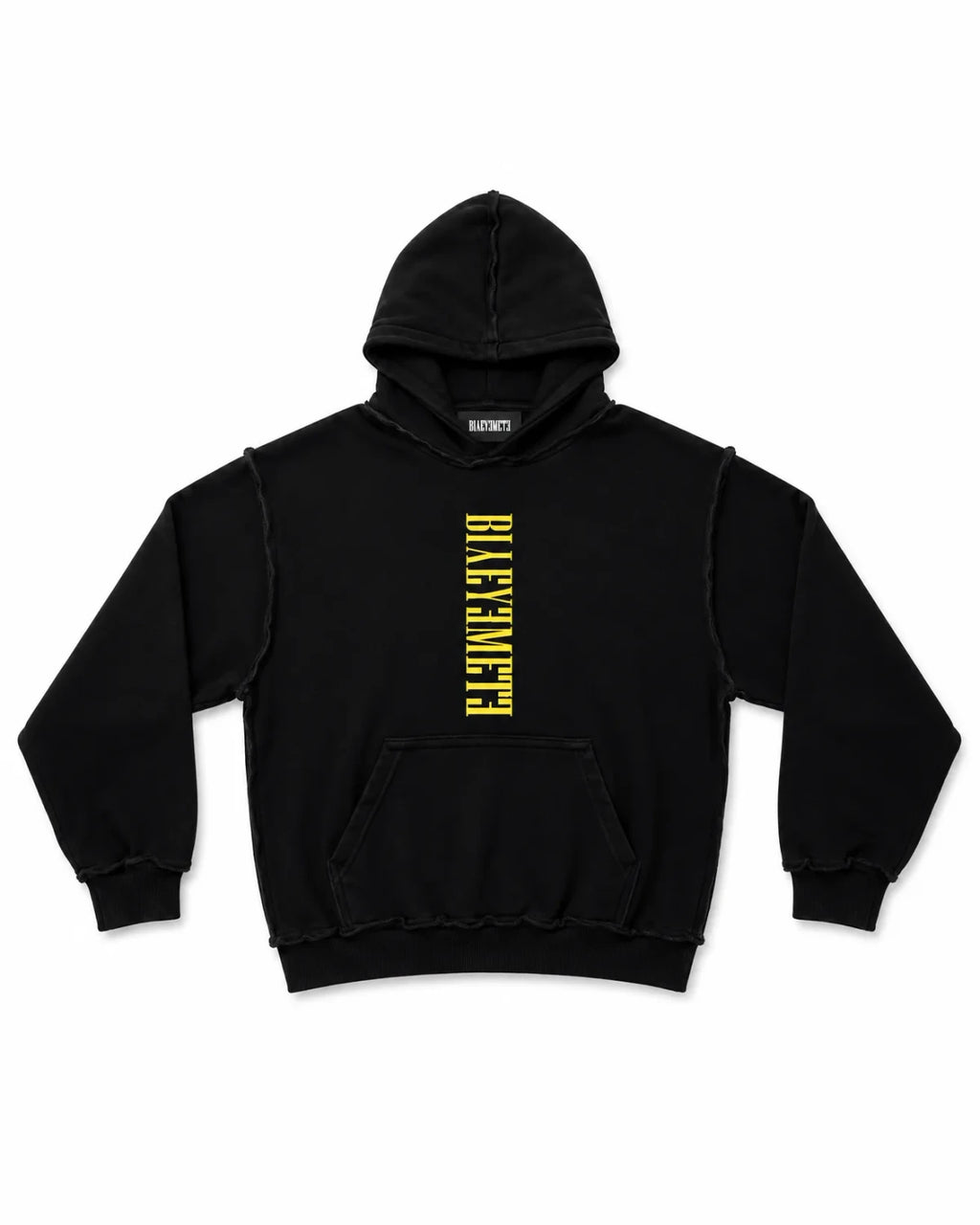 SUDADERA OVERSIZE 550 GSM — COSTURAS EXPUESTAS — NEGRO CON LOGO AMARILLO — Negro con logo amarillo