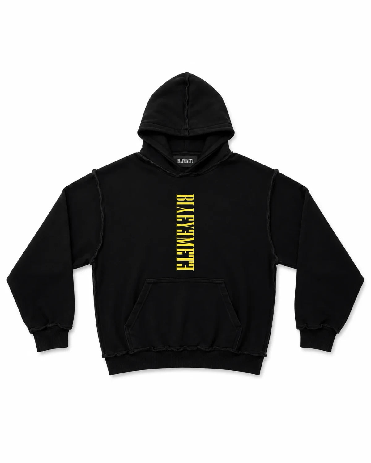 SUDADERA OVERSIZE 550 GSM — COSTURAS EXPUESTAS — NEGRO CON LOGO AMARILLO — Negro con logo amarillo