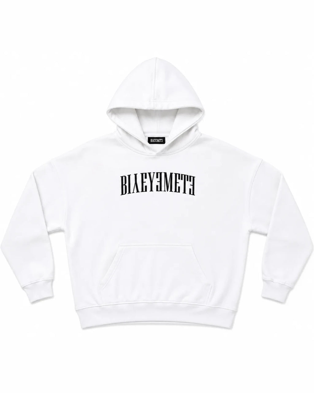 SUDADERA OVERSIZE 550 GSM — SIN COSTURAS EXPUESTAS — BLANCO · BORDADO DELANTERO ENTRE BOLSILLOS — Blanco · bordado delantero entre bolsillos
