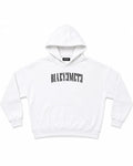 SUDADERA OVERSIZE 550 GSM — SIN COSTURAS EXPUESTAS — BLANCO · BORDADO DELANTERO ENTRE BOLSILLOS — Blanco · bordado delantero entre bolsillos