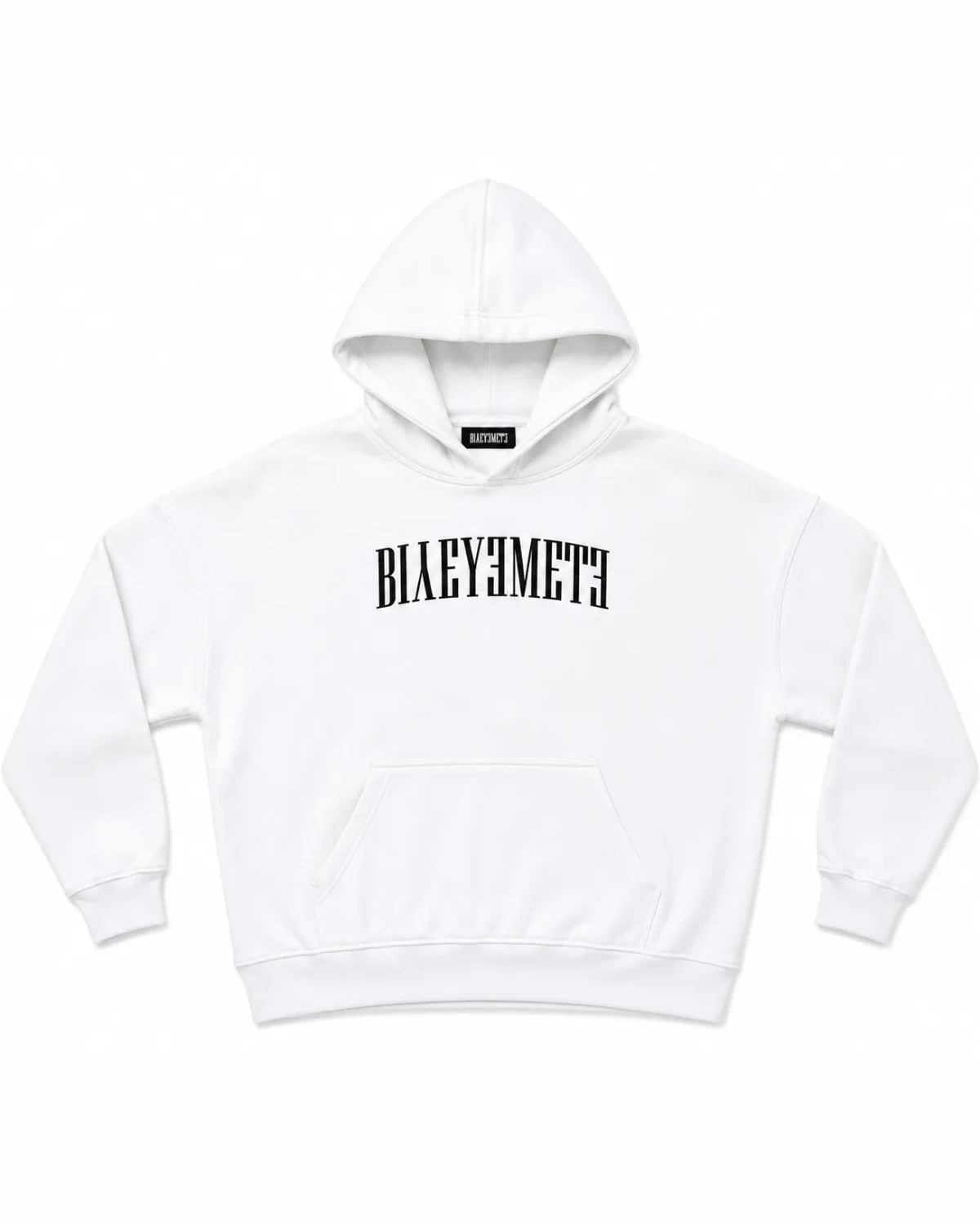 SUDADERA OVERSIZE 550 GSM — SIN COSTURAS EXPUESTAS — BLANCO · BORDADO DELANTERO ENTRE BOLSILLOS — Blanco · bordado delantero entre bolsillos