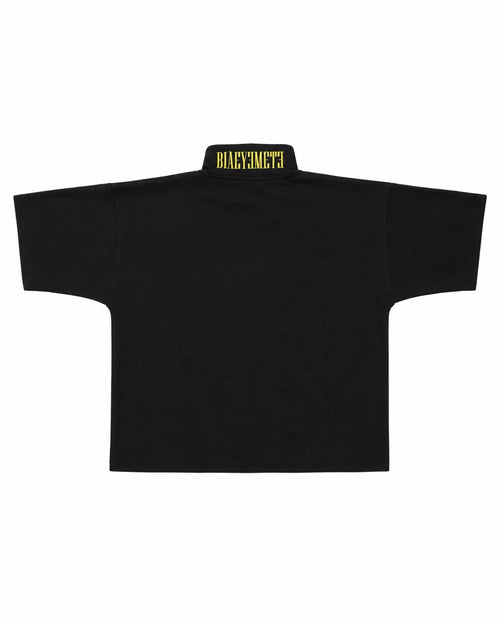 CAMISETA OVERSIZE PREMIUM 355 GSM — CUELLO ALTO — NEGRO CON LOGO AMARILLO — Negro con logo amarillo