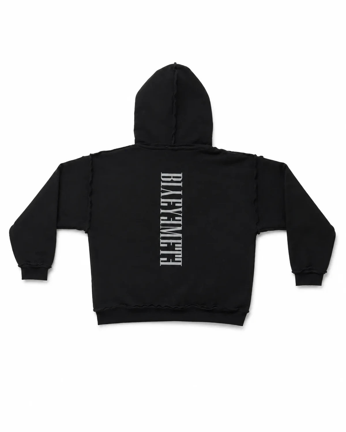 SUDADERA OVERSIZE 550 GSM — COSTURAS EXPUESTAS — NEGRO CON BORDADO ENTRE LOS BOLSILLOS — Negro con bordado entre los bolsillos