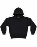 SUDADERA OVERSIZE 550 GSM — COSTURAS EXPUESTAS — NEGRO CON BORDADO ENTRE LOS BOLSILLOS — Negro con bordado entre los bolsillos
